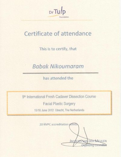 certificate facial plastic surgery